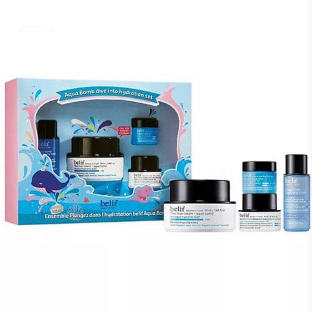 BNIB Belif Aqua Bomb Dive Into Hydration Set, 4 Piece Ft Full Size Aqua Bomb